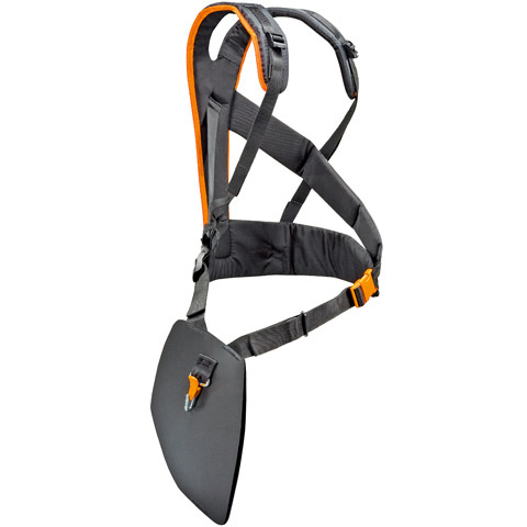 Szelki z możliwością montażu pasa piersiowego Komfortowe szelki na wyposażeniu kosy spalinowej STIHL FS 410 C-EM